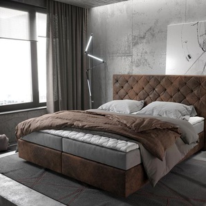 Boxspringbett Dream-Great 180x200 cm Braun Vintage mit Matratze und Topper, Boxspringbetten
