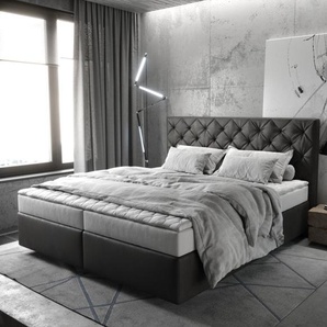 Boxspringbett Dream-Great 180x200 cm Lederimitat Anthrazit mit Matratze und Topper, Boxspringbetten