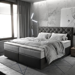 Boxspringbett Dream-Great 180x200 cm Mikrofaser Anthrazit Vintage mit TFK Matratze und Visco Topper, Boxspringbetten