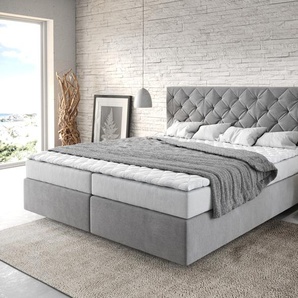 Boxspringbett Dream-Great 180x200 cm Mikrofaser Grau mit Matratze und Topper, Boxspringbetten
