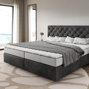 Boxspringbett Dream-Great Mikrofaser Anthrazit Vintage 200x200 cm Bonell-Matratze PU-Topper, Boxspringbetten