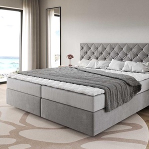 Boxspringbett Dream-Great Mikrofaser Grau 200x200 cm mit Taschenfederkernmatratze und Topper Visco, Boxspringbetten