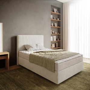 Boxspringbett Dream-Well 120x200 cm Bouclé Creme-Weiß mit Matratze und Topper, Boxspringbetten