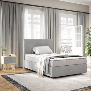 Boxspringbett Dream-Well 120x200 cm Cord Silbergrau mit Matratze und Topper, Boxspringbetten