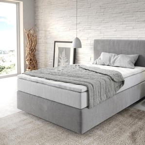 Boxspringbett Dream-Well 120x200 cm Mikrofaser Grau mit TFK Matratze und Visco Topper, Boxspringbetten