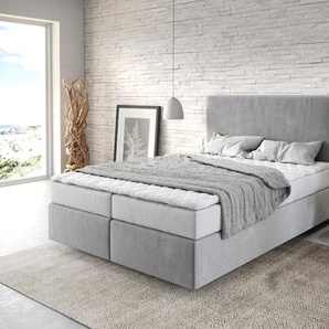 Boxspringbett Dream-Well 140x200 cm Mikrofaser Grau mit Matratze und Topper, Boxspringbetten