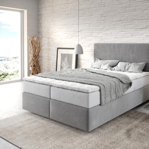 Boxspringbett Dream-Well 140x200 cm Mikrofaser Grau mit TFK Matratze und Visco Topper, Boxspringbetten