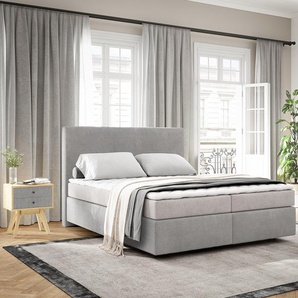 Boxspringbett Dream-Well 160x200 cm Cord Silbergrau mit Matratze und Topper, Boxspringbetten