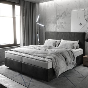 Boxspringbett Dream-Well 160x200 cm Mikrofaser Anthrazit Vintage mit Matratze und Topper, Boxspringbetten
