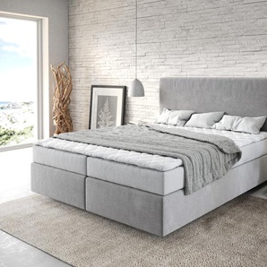 Boxspringbett Dream-Well 160x200 cm Mikrofaser Grau mit Matratze und Topper, Boxspringbetten
