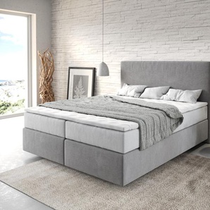 Boxspringbett Dream-Well 160x200 cm Mikrofaser Grau mit TFK Matratze und Visco Topper, Boxspringbetten