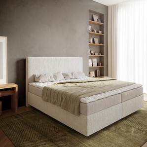 Boxspringbett Dream-Well 180x200 cm Bouclé Creme-Weiß mit Matratze und Topper, Boxspringbetten