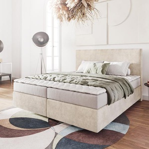 Boxspringbett Dream-Well 180x200 cm Cord Beige mit Matratze und Topper, Boxspringbetten