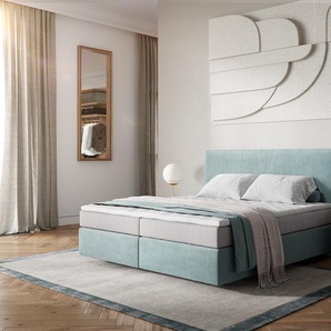 Boxspringbett Dream-Well 180x200 cm Cord Pastellblau mit Taschenfederkernmatratze und Topper Visco, Boxspringbetten