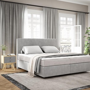 Boxspringbett Dream-Well 180x200 cm Cord Silbergrau mit Taschenfederkernmatratze und Topper Visco, Boxspringbetten