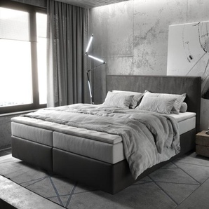 Boxspringbett Dream-Well 180x200 cm Mikrofaser Anthrazit Vintage mit TFK Matratze und Visco Topper, Boxspringbetten
