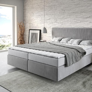 Boxspringbett Dream-Well 180x200 cm Mikrofaser Grau mit Matratze und Topper, Boxspringbetten