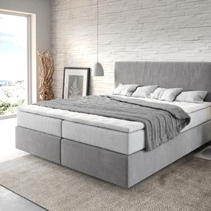 Boxspringbett Dream-Well 180x200 cm Mikrofaser Grau mit TFK Matratze und Visco Topper, Boxspringbetten