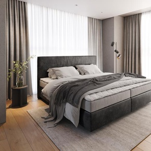 Boxspringbett Dream-Well Mikrofaser Anthrazit Vintage 200x200 cm Bonell-Matratze PU-Topper, Boxspringbetten