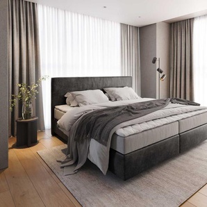 Boxspringbett Dream-Well Mikrofaser Anthrazit Vintage 200x200 cm mit Taschenfederkernmatratze und Topper Visco, Boxspringbetten