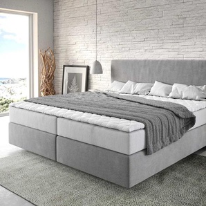 Boxspringbett Dream-Well Mikrofaser Grau 200x200 cm mit Taschenfederkernmatratze und Topper Visco, Boxspringbetten