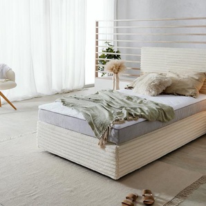 Boxspringbett Dream-Well Plüsch-Cord Beige 120x200 cm Bonell-Matratze PU-Topper, Boxspringbetten