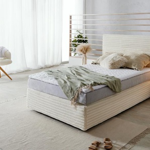 Boxspringbett Dream-Well Plüsch-Cord Beige 120x200 cm TFK-Matratze Visco-Topper, Boxspringbetten