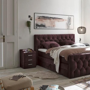 Boxspringbett ED EXCITING DESIGN Cashfield, OTTOs Choice Topseller inkl. zwei Bettkästen & Topper, lila (aubergine (salvador 05)), B:200cm L:225cm, 100% Polyester, Komplettbetten, erhältlich in den Größen 160x200cm und 180x200cm, Topseller