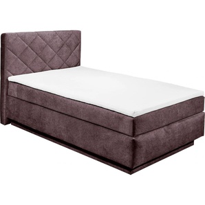 Boxspringbett ED EXCITING DESIGN Covina C Komplettbetten Gr. Microvelours inkl. schwebenden Bettkasten, Liegefläche B/L: 140 cm x 200 cm, H2, 7-Zonen-Tonnentaschen-Federkernmatratze, lila (aubergine) Boxspringbetten ohne Bettkasten inkl. einem schwebenden