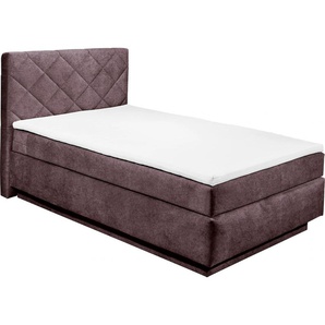 Boxspringbett ED EXCITING DESIGN Covina C Komplettbetten Gr. Microvelours inkl. schwebenden Bettkasten, Liegefläche B/L: 140 cm x 200 cm, H2, 7-Zonen-Tonnentaschen-Federkernmatratze, lila (aubergine) Boxspringbett Boxspringbetten mit Bettkasten inkl.