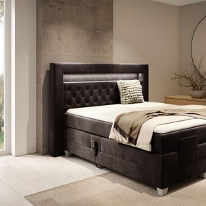 Boxspringbett Elektrisch Bett ARMANDO 140x200cm in Stoff Fresh Dunkelbraun