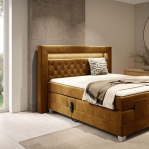 Boxspringbett Elektrisch Bett ARMANDO 140x200cm in Stoff Fresh Senfgelb