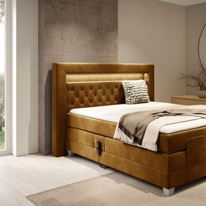 Boxspringbett Elektrisch Bett ARMANDO 200x200cm in Stoff Fresh Senfgelb