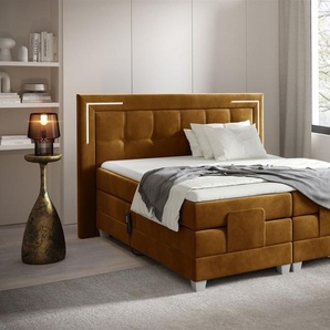 Boxspringbett Elektrisch Bett DORES 140x200cm in Stoff Fresh Senfgelb