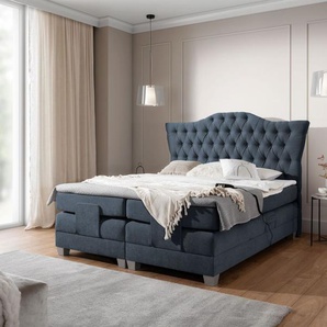 Boxspringbett Elektrisch Bett FAUSTO 180x200cm in Stoff Wind Dunkelblau