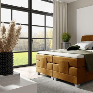 Boxspringbett Elektrisch Bett FRANCO 140x200cm in Stoff Fresh Senfgelb
