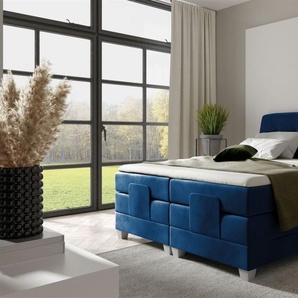 Boxspringbett Elektrisch Bett FRANCO 180x200cm in Stoff Fresh Dunkelblau