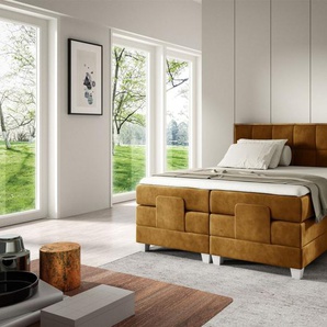 Boxspringbett Elektrisch Bett HENRY 140x200cm in Stoff Fresh Senfgelb