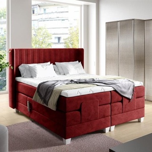 Boxspringbett Elektrisch Bett MAGNUS 200x200cm in Stoff Salvador Bordeauxrot