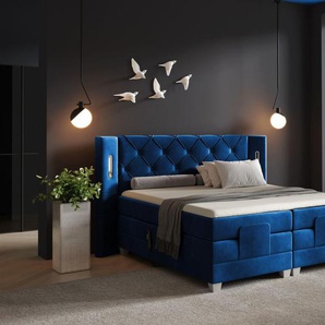 Boxspringbett Elektrisch Bett STEVE 160x200cm in Stoff Fresh Blau