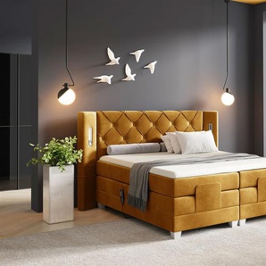 Boxspringbett Elektrisch Bett STEVE 160x200cm in Stoff Fresh Senfgelb
