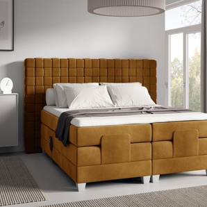 Boxspringbett Elektrisch Bett VIDAL 200x200cm in Stoff Fresh Senfgelb