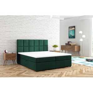 Boxbett Fira mit Stauraum 180 x 200cm Samt Grün/Grün Buche