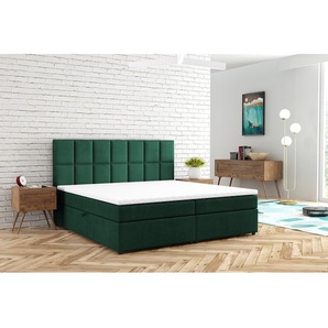 Boxbett Fira mit Stauraum 200 x 200cm Samt Grün/Grün Buche