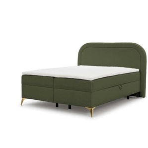 S-STYLE Boxbett mit Bettkasten  Bouclé-Stoff Sonna ¦ grün ¦ Maße (cm): B: 180 H: 120