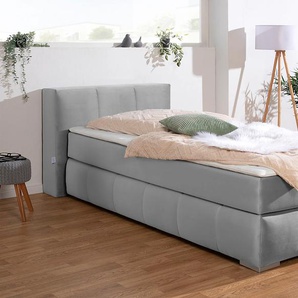 Boxspringbett GUIDO MARIA KRETSCHMER HOME&LIVING Chelles Komplettbetten Gr. Samtoptik, Liegefläche B/L: 100 cm x 200 cm Betthöhe: 54 cm, Gewicht bis: 100 kg H3, 7-Zonen-Tonnentaschen-Federkernmatratze, silberfarben (silber) Boxspringbetten ohne Bettkasten