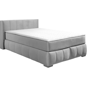 Boxspringbett GUIDO MARIA KRETSCHMER HOME&LIVING Chelles Komplettbetten Gr. Samtoptik, Liegefläche B/L: 140 cm x 220 cm Betthöhe: 54 cm, Gewicht bis: 80 kg H2, Bonnell-Federkernmatratze, silberfarben (silber) Boxspringbetten ohne Bettkasten inkl.