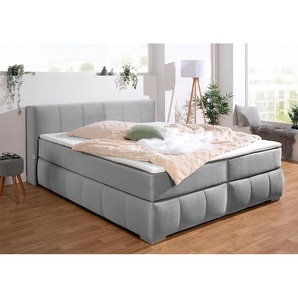 Boxspringbett GUIDO MARIA KRETSCHMER HOME&LIVING Chelles Komplettbetten Gr. Samtoptik, Liegefläche B/L: 160 cm x 200 cm Betthöhe: 54 cm, Gewicht bis: 100 kg H3, 7-Zonen-Kaltschaummatratze, silberfarben (silber) Boxspringbetten ohne Bettkasten inkl.