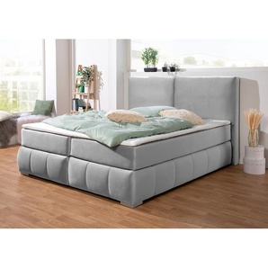 Boxspringbett GUIDO MARIA KRETSCHMER HOME&LIVING Wehma Komplettbetten Gr. Samtstoff, Liegefläche B/L: 160 cm x 200 cm Betthöhe: 54 cm, Gewicht bis: 80 kg H2, 7-Zonen-Kaltschaummatratze, silberfarben (silber) Boxspringbetten ohne Bettkasten Bestseller