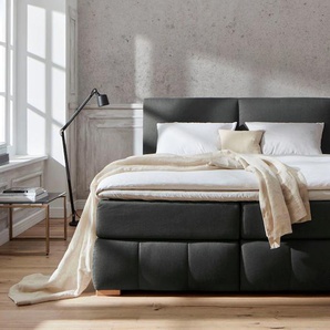 Boxspringbett Wehma, grau (anthrazit), B:190cm L:233cm, Struktur fein (100% Polyester), GUIDO MARIA KRETSCHMER HOME & LIVING, Komplettbetten, Boxspringbett, inkl. Topper in 3 verschiedenen Matratzen, auch in Samtstoff, Topseller